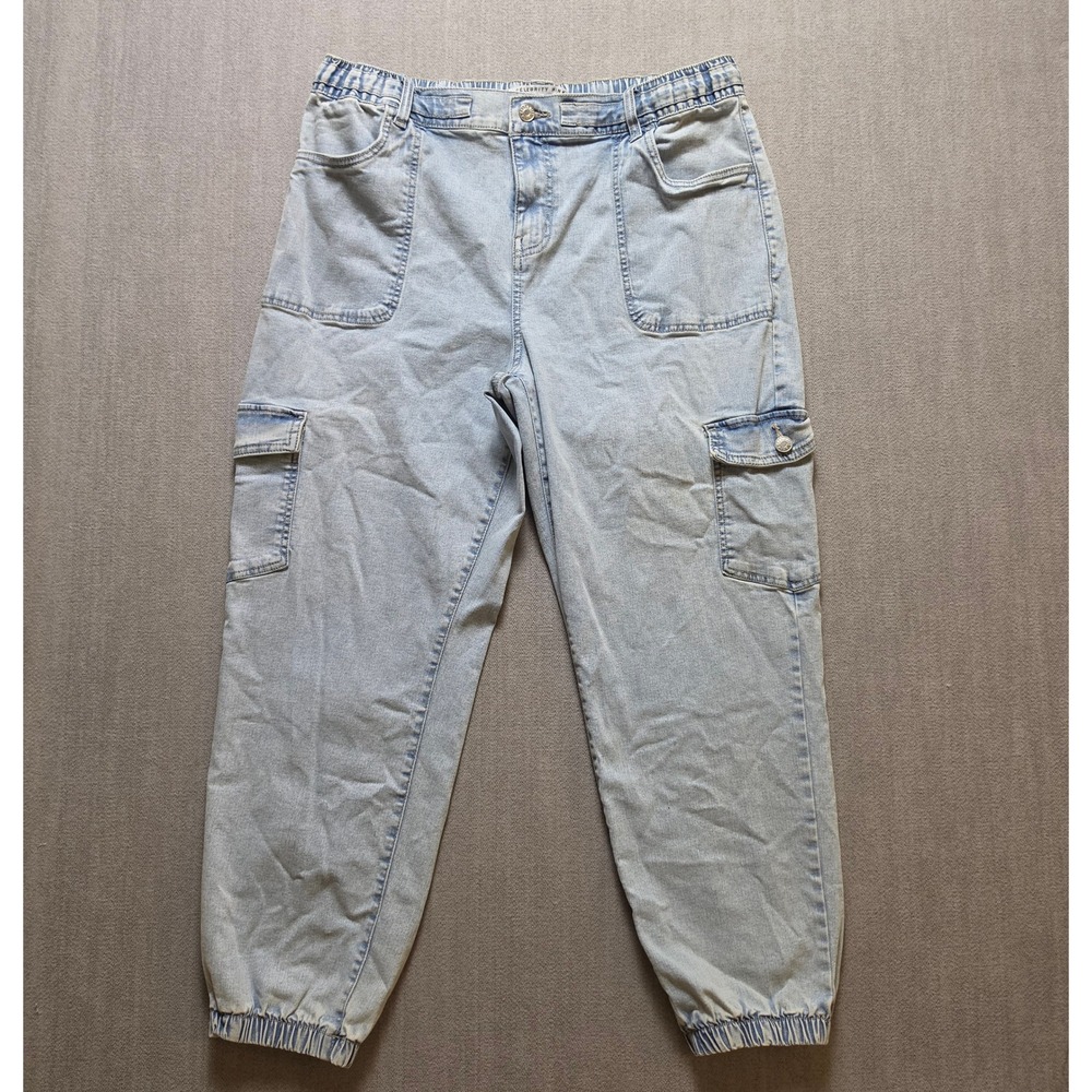 Celebrity Pink Cargo Jogger Jeans Women XL Light Wash High Rise Elastic Waist